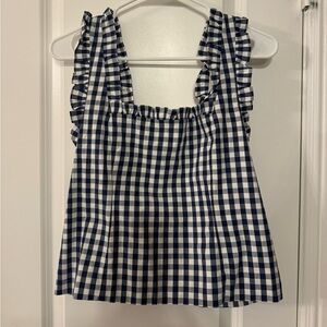 Crew Ruffle-trim stretch cotton poplin top in gingham size small